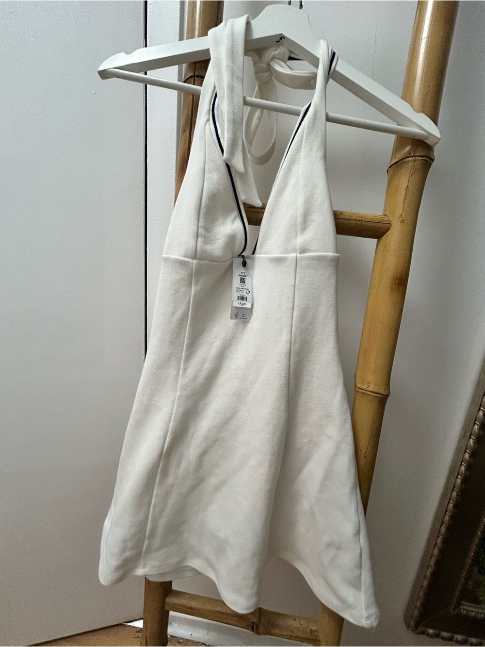 SUMMER CLEARANCE 📣 Cute Garage  White Halter Tennis Dress with Black Trim